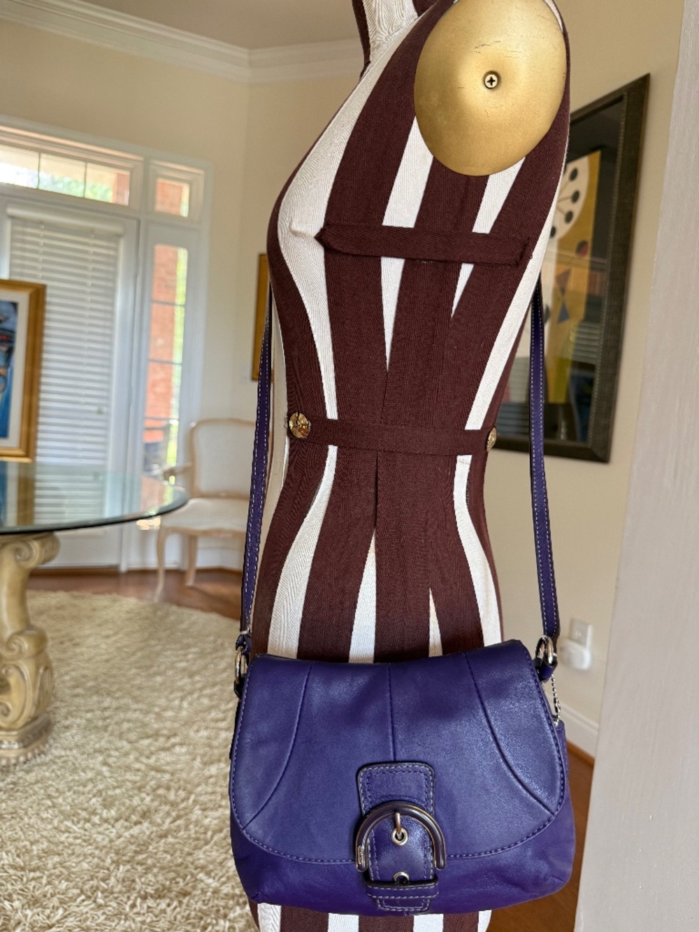Coach Soho Purple Leather Flap Crossbody Bag Buckle Front Small Shoulder Purse